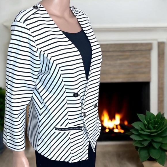 Artex Fashion Black & White Stripe Crossover Nautical Jacket - Picture 11 of 16